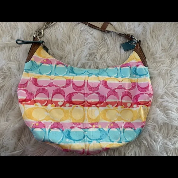 Vintage Coach Hampton Multicolor Pastel Hobo Purse - Picture 3 of 10